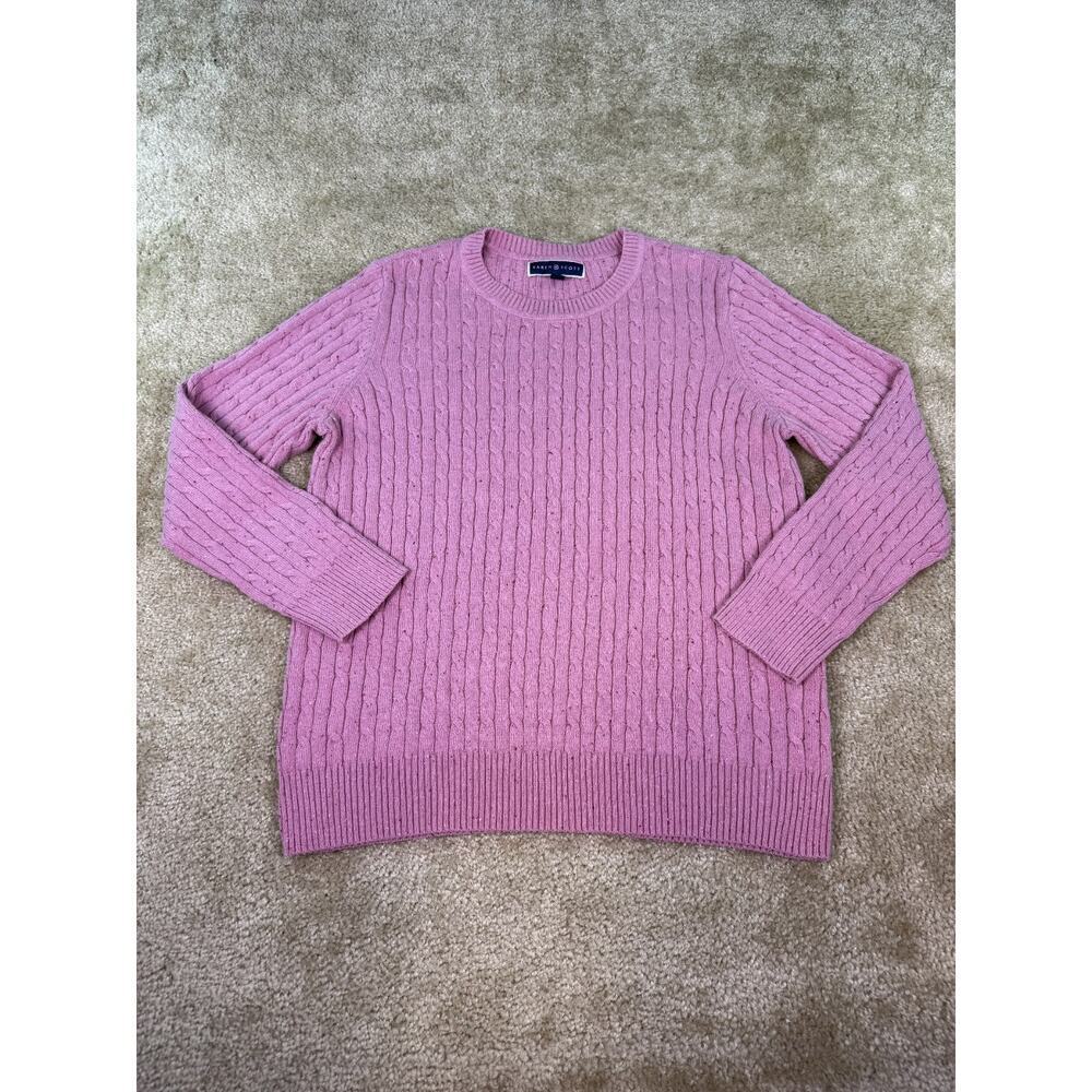 Karen Scott Women's Large Pullover Pink Sweater Cable Knit Long Sleeve C694